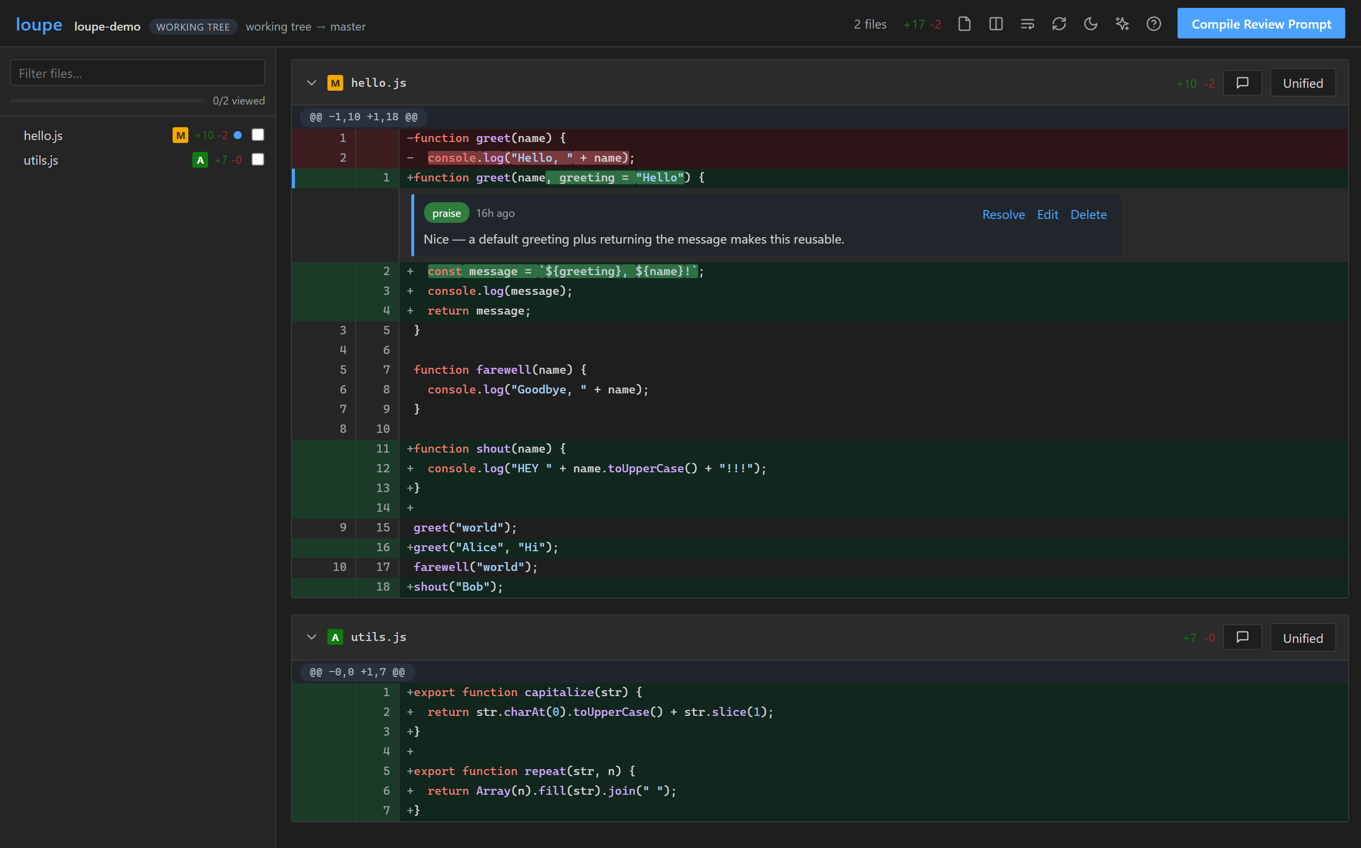 loupe in dark mode