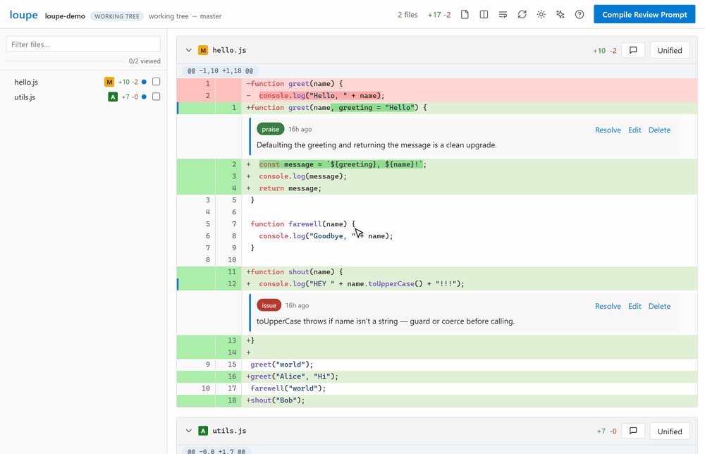 compiling every comment into one agent-ready markdown prompt